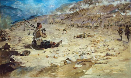 Piper George Findlater (1872-1942) des Gordon Highlanders gagnant la Croix de Victoria à Dargai en 1897, 1898