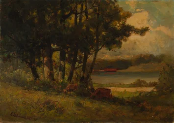 Sans titre (paysage avec des vaches broutant près d
