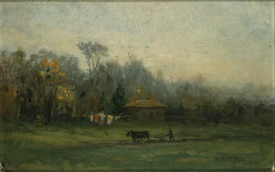 Sans titre (paysage avec un homme labourant les champs)