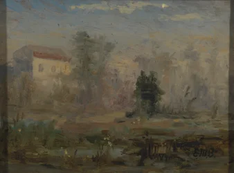 Paysage sans titre avec maison en arrière-plan, n.d.
