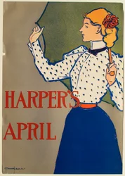 Fille en robe bleue avec parapluie, avril, Harper