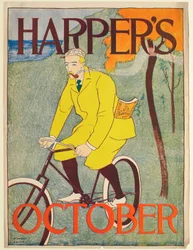 Homme en costume jaune à bicyclette, Harper