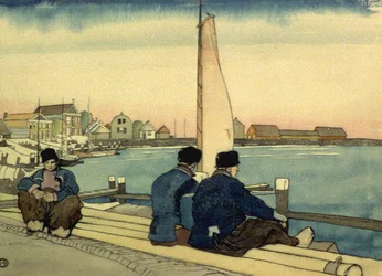 En attendant le vent et la marée aquarelle par Edward Penfield