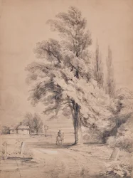 Paysage avec arbre et cavalier