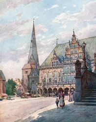 Brême - Place du marché (lithographie couleur)