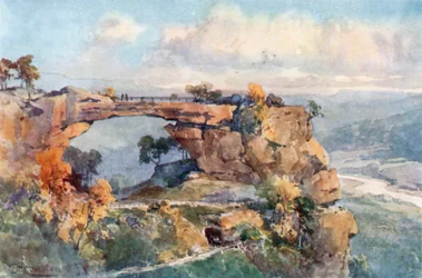 Paysage rocheux (Prebisch-Thor) en Suisse saxonne (lithographie couleur)
