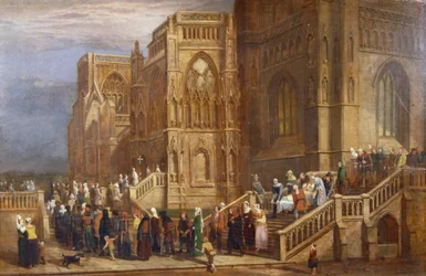 Procession de pèlerins devant St Mary Redcliffe, vers 1825-30