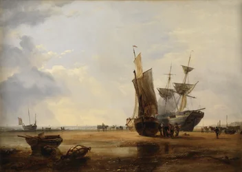 Brig sur le sable : Navires sur le sable à Hastings, 1836