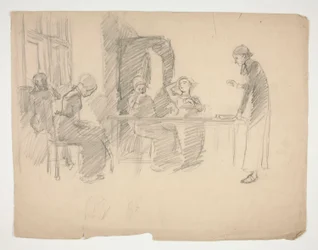 Étude précoce pour Stony Ground 1884, intérieur avec figures