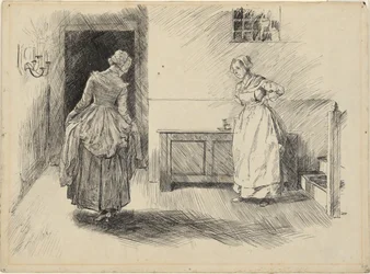 Entrée de Mme Hardcastle et de la servante, étude pour Oliver Goldsmith
