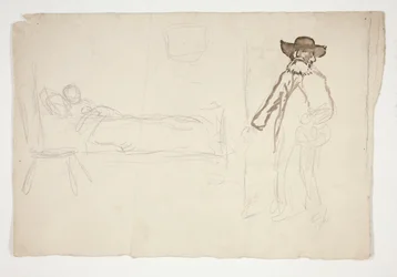 Figure au lit, homme entrant dans la chambre - illustration non identifiée