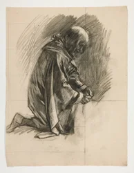 Étude de figure pour Sir Lancelot et Sir Bors équipant Galahad de ses éperons, de La Quête du Saint Graal (deuxième d