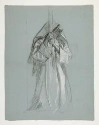 Étude de figure pour Sir Lancelot et Sir Bors équipant Galahad de ses éperons, de La Quête du Saint Graal (deuxième d