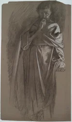 Étude de figure, homme tenant une robe