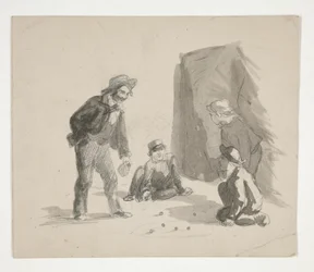 Quatre garçons jouant aux billes (recto) ; Illustration non identifiée d