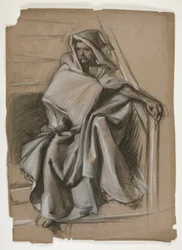 Série du Saint Graal. Étude de figure en capuche.