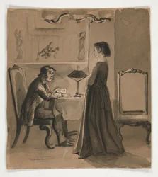 Homme et femme dans un intérieur - illustration non identifiée