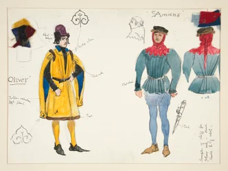 Olivier et Amiens, croquis de costume pour Henry Irving