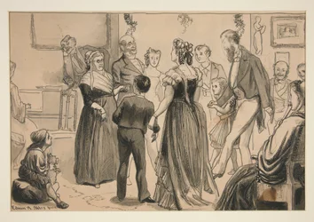 Fête dans une maison victorienne - illustration non identifiée