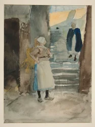 Scène de rue avec deux poissonnières