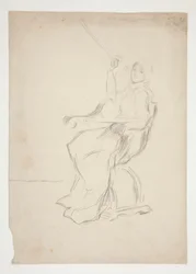 Femme assise sur une chaise (recto); Deux croquis architecturaux non identifiés (verso)