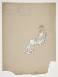 Femme assise en tenue classique : étude pour