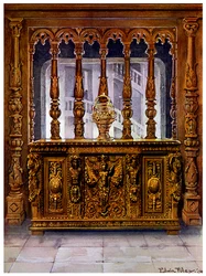 Coffre sculpté ou bahut et écran en chêne de la même période française, 1910