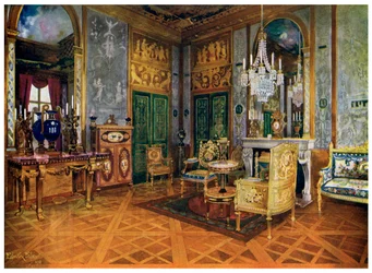 Salon de musique de Marie-Antoinette, chambre à coucher, Palais de Fontainebleau, France, 1911-1912