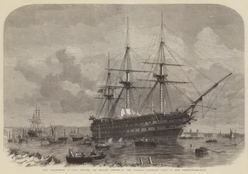 HMS Agamemnon, 91 canons, chargeant la portion anglaise du câble sous-marin atlantique à East Greenwich
