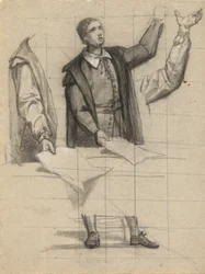 Homme prêchant, esquisse pour la signature du pacte dans la cabine du Mayflower