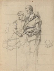 Deux figures, croquis pour la signature du pacte dans la cabine du Mayflower