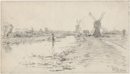 Paysage avec rivière et deux moulins