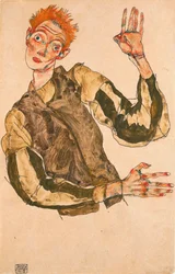 Autoportrait avec manches à rayures - Œuvre d