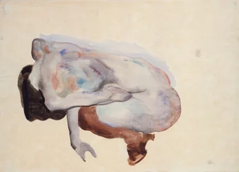 Nu accroupi en chaussures et bas noirs, vue de dos, 1912