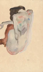 Nu accroupi avec chaussures et bas noirs, vue de dos, 1912