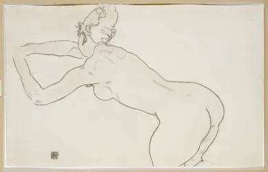 Femme nue agenouillée et se penchant vers la gauche, 1918