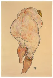 Nu féminin remontant ses bas, vue arrière, 1918
