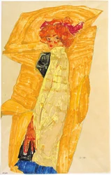 Gerti devant des draperies couleur ocre, 1910
