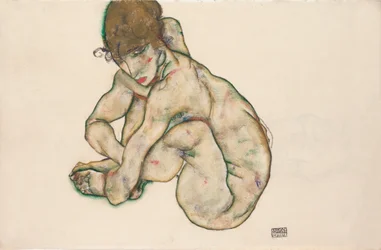 Nu de jeune fille accroupie
