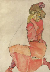 Femme agenouillée en robe orange-rouge, 1910