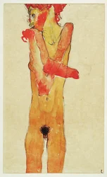 Nu de jeune fille aux bras croisés (nu girl with ... (watercolour and charcoal)