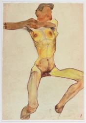 Nu masculin, jaune (aquarelle et fusain)