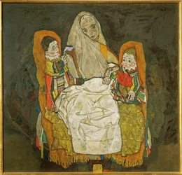 Mère avec deux enfants (huile sur toile)