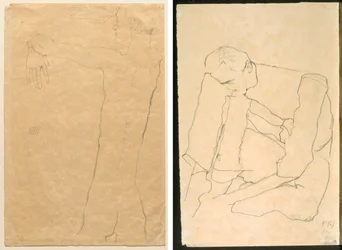 Homme nu avec les bras levés (recto) Homme assis (verso)