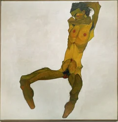 Portrait, nu (craie noire, aquarelle et couleur corporelle sur papier)