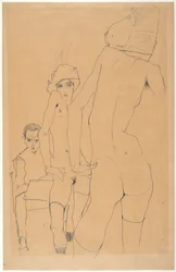 Schiele avec un modèle nu devant le miroir, 1910