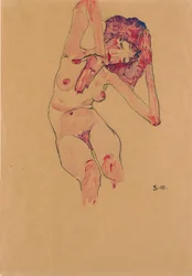 Nu féminin assis avec la tête inclinée et les bras levés, 1910