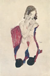 Fille assise avec des bas noirs et les mains croisées, 1911