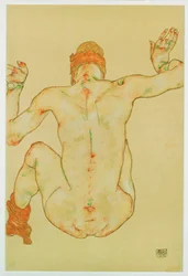Nu féminin assis, vue de dos (gouache, aquarelle  crayon)
