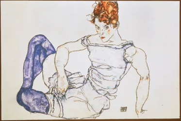 Femme assise en bas violets …